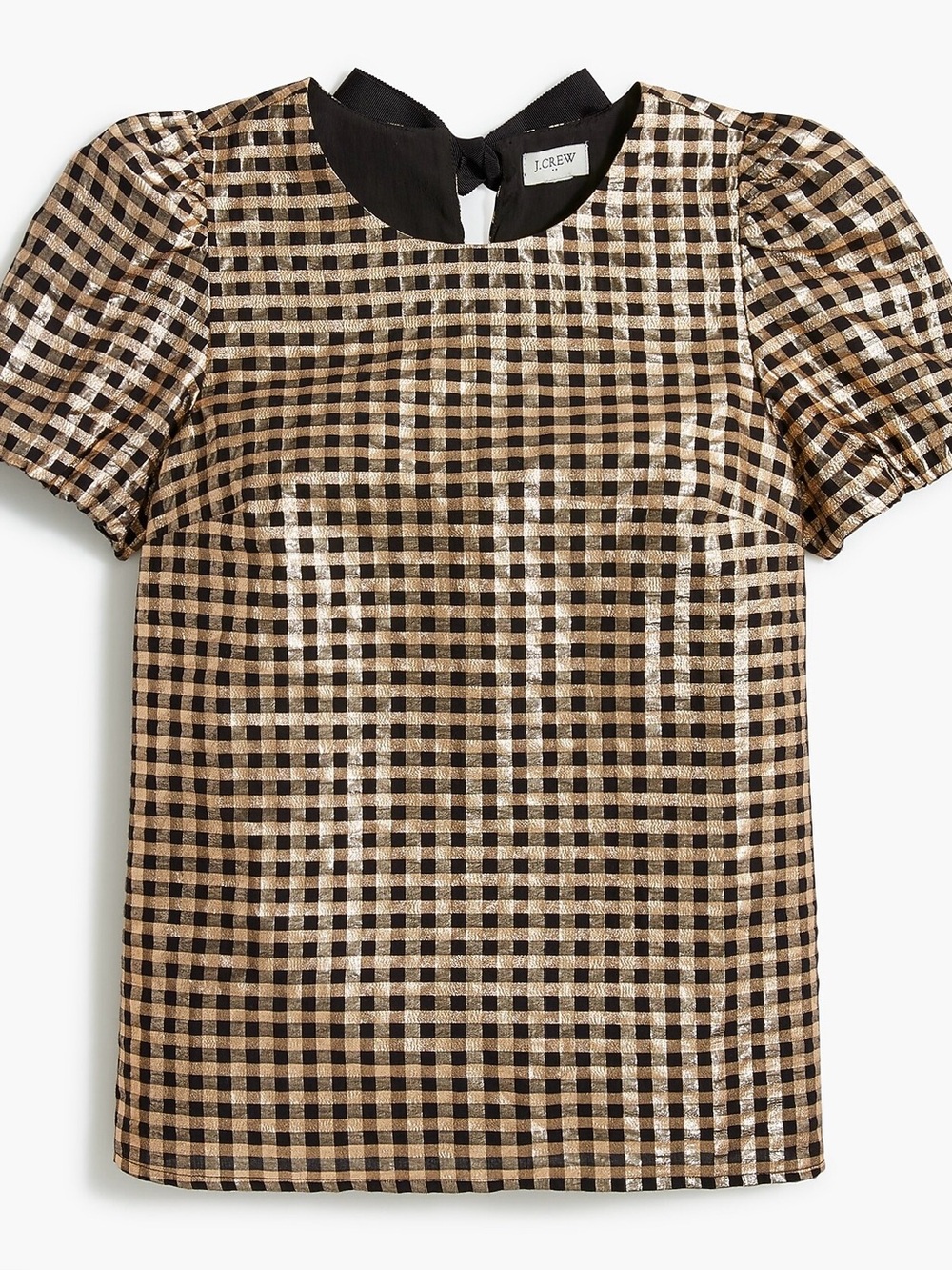 NWT J.Crew Factory Lurex Metallic Threads Puff-Sleeve Top Black Gold XXL - Picture 4 of 14